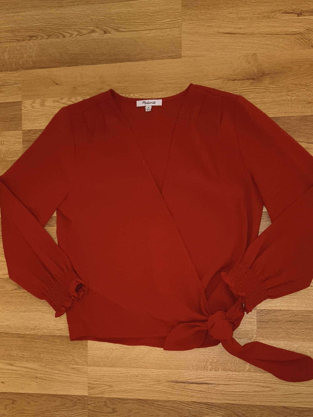 Madewell Brick Red Wrap Tie Blouse